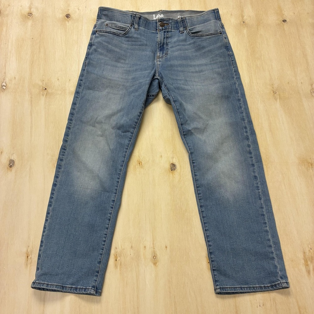 Lee Slim Straight Jeans Mens 34x29 Light Wash Blue Denim Stretch Casual Pants